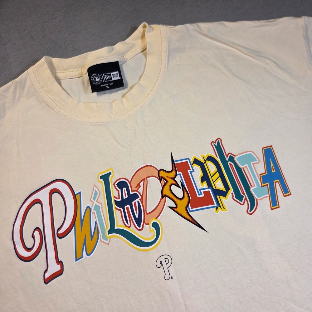 New Era Philadelphia Phillies Graphic T-Shirt Cream Mens XL MLB Baseball Tee
